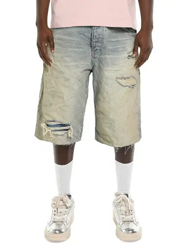 Purple Brand Men's Distressed Denim Shorts - Light Indigo | Thumbnail 1 Purple Brand Men's Distressed Denim Shorts - Light Indigo | Thumbnail 1