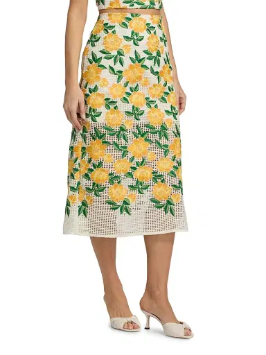 Milly Women's Marta Floral-Embroidered Midi-Skirt - Yellow Green | Thumbnail 4 Milly Women's Marta Floral-Embroidered Midi-Skirt - Yellow Green | Thumbnail 4