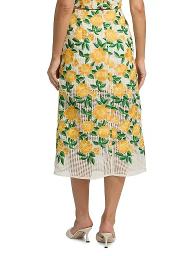 Milly Women's Marta Floral-Embroidered Midi-Skirt - Yellow Green | Thumbnail 5 Milly Women's Marta Floral-Embroidered Midi-Skirt - Yellow Green | Thumbnail 5