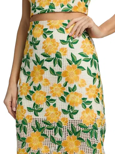 Milly Women's Marta Floral-Embroidered Midi-Skirt - Yellow Green | Thumbnail 6 Milly Women's Marta Floral-Embroidered Midi-Skirt - Yellow Green | Thumbnail 6