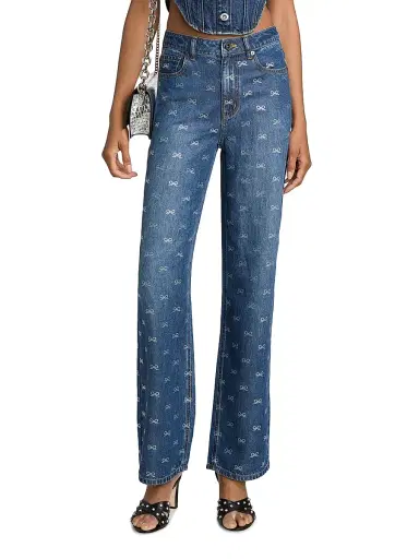 Self-Portrait Women's Printed Straight-Leg High-Rise Jeans | Thumbnail 3 Self-Portrait Women's Printed Straight-Leg High-Rise Jeans | Thumbnail 3