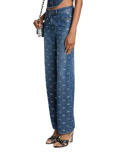 Self-Portrait Women's Printed Straight-Leg High-Rise Jeans | Thumbnail 4 Self-Portrait Women's Printed Straight-Leg High-Rise Jeans | Thumbnail 4