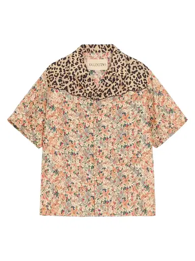 Valentino Garavani Men's Bowling Shirt in Silk Poplin and Papier Floral Prints | Thumbnail 1 Valentino Garavani Men's Bowling Shirt in Silk Poplin and Papier Floral Prints | Thumbnail 1