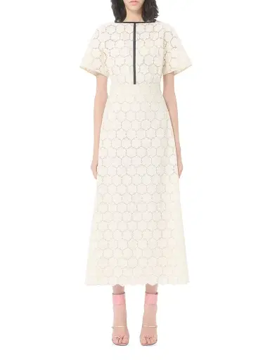 Valentino Garavani Women's Midi Dress in Fleurs Cotton - Latte Black - Size 8 | Thumbnail 2 Valentino Garavani Women's Midi Dress in Fleurs Cotton - Latte Black - Size 8 | Thumbnail 2
