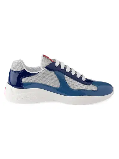 Prada Men's Patent Leather and Technical Fabric America's Cup Sneakers - Blue | Thumbnail 1 Prada Men's Patent Leather and Technical Fabric America's Cup Sneakers - Blue | Thumbnail 1