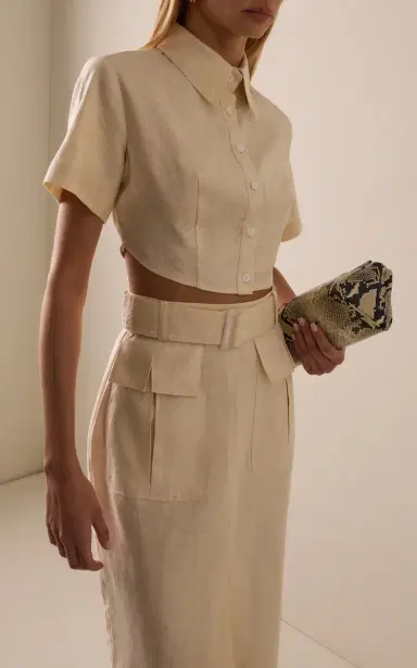 Matthew Bruch Linen Cropped Tie-Back Shirt | Thumbnail 2 Matthew Bruch Linen Cropped Tie-Back Shirt | Thumbnail 2