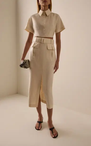 Matthew Bruch Linen Cropped Tie-Back Shirt | Thumbnail 3 Matthew Bruch Linen Cropped Tie-Back Shirt | Thumbnail 3