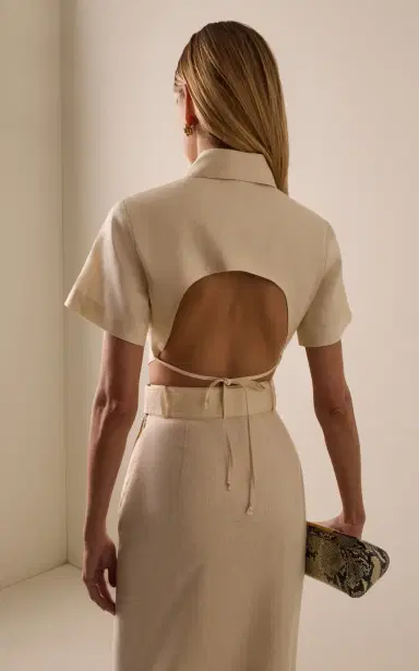 Matthew Bruch Linen Cropped Tie-Back Shirt | Thumbnail 4 Matthew Bruch Linen Cropped Tie-Back Shirt | Thumbnail 4