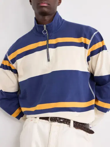 Drake's Striped Cotton-Jersey Half-Zip Polo Shirt - Men | Thumbnail 5 Drake's Striped Cotton-Jersey Half-Zip Polo Shirt - Men | Thumbnail 5