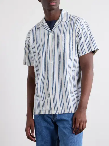 Drake's Camp-Collar Striped Cotton-Poplin Shirt - Men | Thumbnail 3 Drake's Camp-Collar Striped Cotton-Poplin Shirt - Men | Thumbnail 3