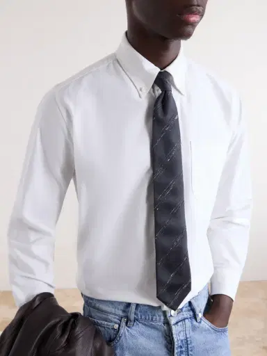 Brunello Cucinelli 8cm Silk and Cotton-Blend Tie - Men | Thumbnail 3 Brunello Cucinelli 8cm Silk and Cotton-Blend Tie - Men | Thumbnail 3