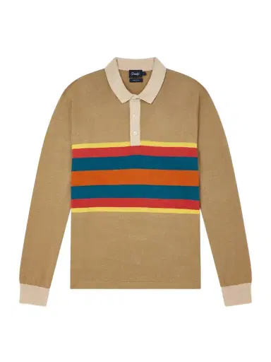Drake's Striped Linen and Cotton-Blend Polo Shirt - Men | Thumbnail 1 Drake's Striped Linen and Cotton-Blend Polo Shirt - Men | Thumbnail 1