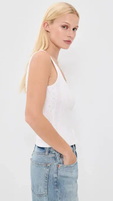 GOOD AMERICAN The Pointelle Button Down Tank White001 | Thumbnail 4 GOOD AMERICAN The Pointelle Button Down Tank White001 | Thumbnail 4