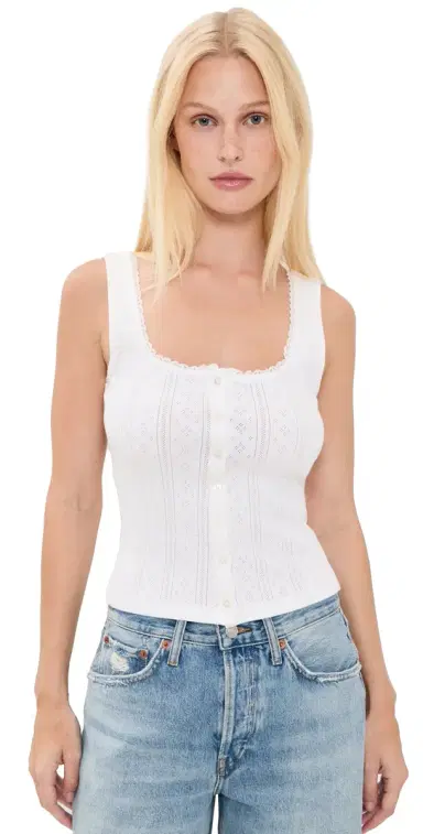 GOOD AMERICAN The Pointelle Button Down Tank White001 | Thumbnail 1 GOOD AMERICAN The Pointelle Button Down Tank White001 | Thumbnail 1