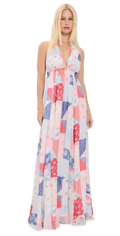 LoveShackFancy Fancy Patchwork Halterneck Dress Blueberry Sundae M/L | Thumbnail 1 LoveShackFancy Fancy Patchwork Halterneck Dress Blueberry Sundae M/L | Thumbnail 1