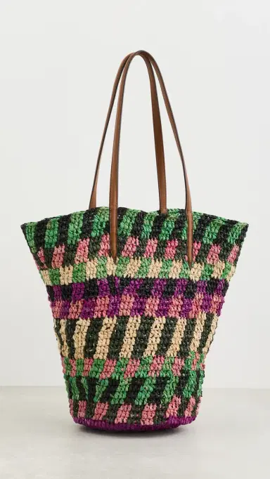 Veronica Beard Striped Raffia Tote Bag Berry Multi One Size | Thumbnail 4 Veronica Beard Striped Raffia Tote Bag Berry Multi One Size | Thumbnail 4