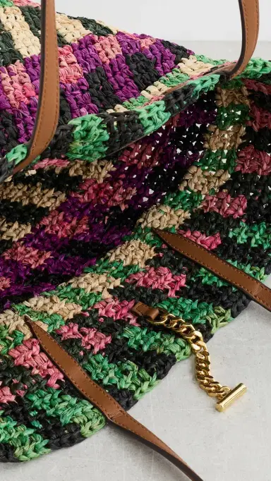 Veronica Beard Striped Raffia Tote Bag Berry Multi One Size | Thumbnail 6 Veronica Beard Striped Raffia Tote Bag Berry Multi One Size | Thumbnail 6