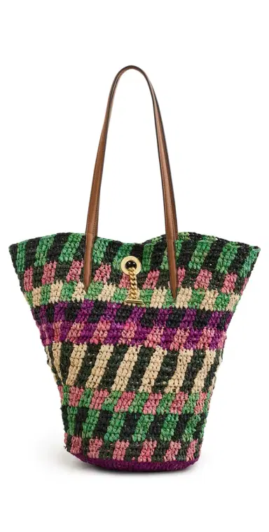 Veronica Beard Striped Raffia Tote Bag Berry Multi One Size | Thumbnail 1 Veronica Beard Striped Raffia Tote Bag Berry Multi One Size | Thumbnail 1