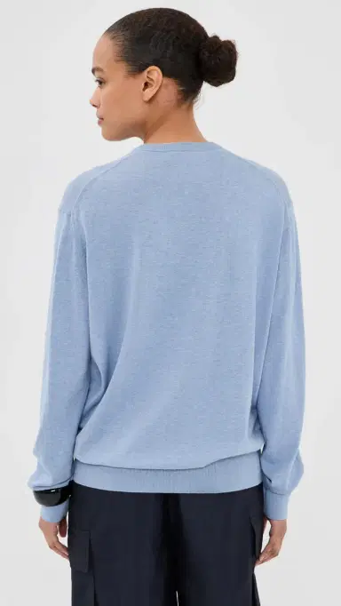 Tibi Super Fine Gauge Perfect V Neck Pullover Blue elange | Thumbnail 4 Tibi Super Fine Gauge Perfect V Neck Pullover Blue elange | Thumbnail 4