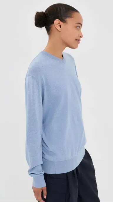 Tibi Super Fine Gauge Perfect V Neck Pullover Blue elange | Thumbnail 5 Tibi Super Fine Gauge Perfect V Neck Pullover Blue elange | Thumbnail 5