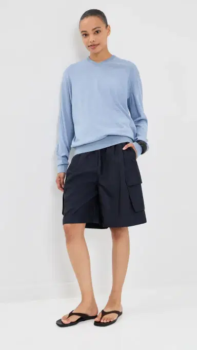 Tibi Super Fine Gauge Perfect V Neck Pullover Blue elange | Thumbnail 6 Tibi Super Fine Gauge Perfect V Neck Pullover Blue elange | Thumbnail 6
