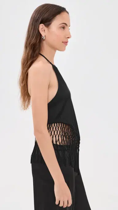 ALICE + OLIVIA Greta Halter Tie Back Handkerchief Top Black | Thumbnail 4 ALICE + OLIVIA Greta Halter Tie Back Handkerchief Top Black | Thumbnail 4