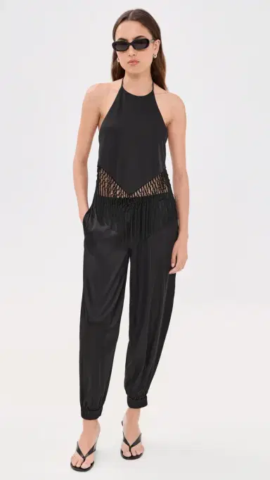 ALICE + OLIVIA Greta Halter Tie Back Handkerchief Top Black | Thumbnail 5 ALICE + OLIVIA Greta Halter Tie Back Handkerchief Top Black | Thumbnail 5