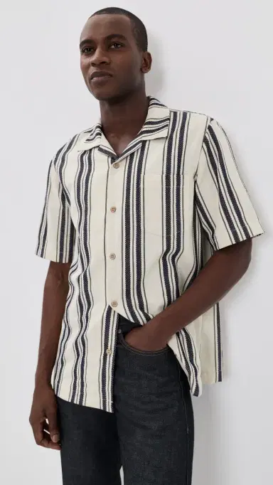 Naked & Famous Denim Aloha Dobby Bands Shirt Natural | Thumbnail 2 Naked & Famous Denim Aloha Dobby Bands Shirt Natural | Thumbnail 2