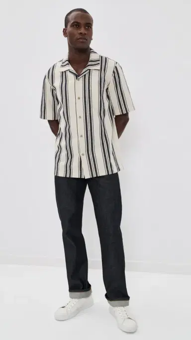 Naked & Famous Denim Aloha Dobby Bands Shirt Natural | Thumbnail 5 Naked & Famous Denim Aloha Dobby Bands Shirt Natural | Thumbnail 5