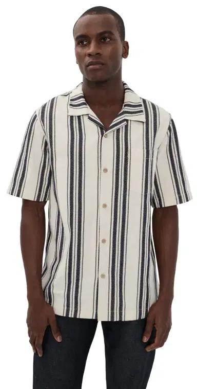 Naked & Famous Denim Aloha Dobby Bands Shirt Natural | Thumbnail 1 Naked & Famous Denim Aloha Dobby Bands Shirt Natural | Thumbnail 1