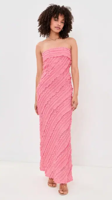 endless rose Strapless Ruffled Maxi Dress Guava | Thumbnail 2 endless rose Strapless Ruffled Maxi Dress Guava | Thumbnail 2