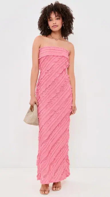 endless rose Strapless Ruffled Maxi Dress Guava | Thumbnail 5 endless rose Strapless Ruffled Maxi Dress Guava | Thumbnail 5