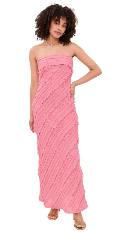endless rose Strapless Ruffled Maxi Dress Guava | Thumbnail 1 endless rose Strapless Ruffled Maxi Dress Guava | Thumbnail 1