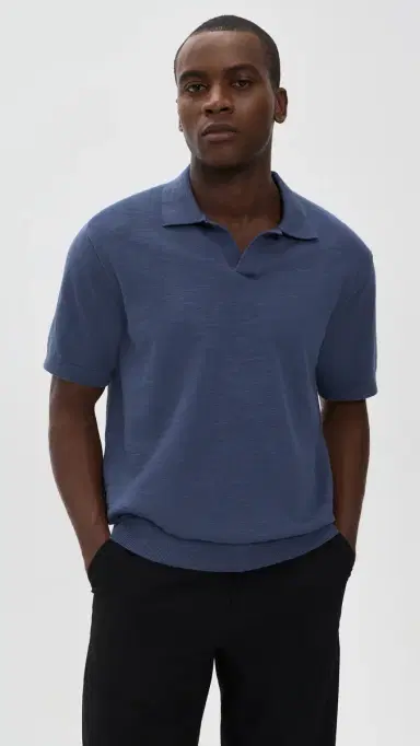 Madewell Johnny-Collar Sweater Polo Shirt Petrol Navy | Thumbnail 2 Madewell Johnny-Collar Sweater Polo Shirt Petrol Navy | Thumbnail 2