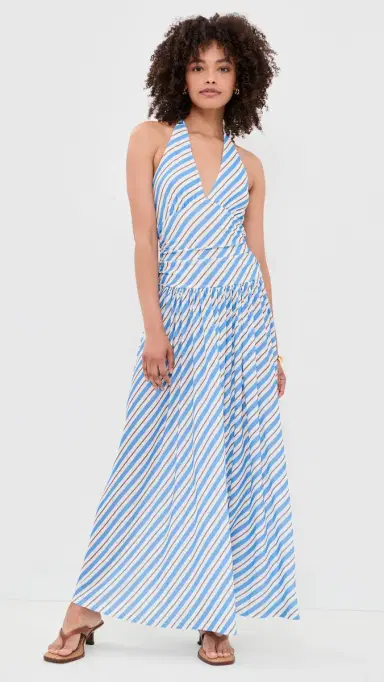 MINKPINK Sancia Halter Midi Dress Blue/White Stripe | Thumbnail 2 MINKPINK Sancia Halter Midi Dress Blue/White Stripe | Thumbnail 2