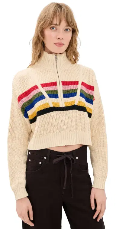 STAUD Cropped Hampton Sweater Artist tripe | Thumbnail 1 STAUD Cropped Hampton Sweater Artist tripe | Thumbnail 1