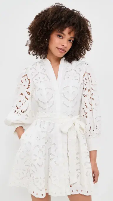 ALICE + OLIVIA Lucy Embroidered Long Sleeve Mini Shirt Dress Off White | Thumbnail 2 ALICE + OLIVIA Lucy Embroidered Long Sleeve Mini Shirt Dress Off White | Thumbnail 2