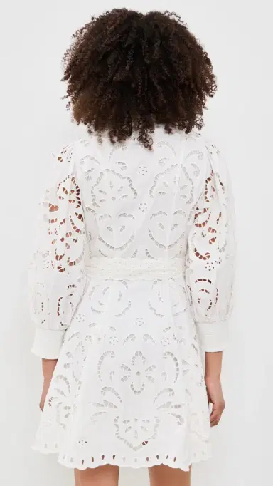 ALICE + OLIVIA Lucy Embroidered Long Sleeve Mini Shirt Dress Off White | Thumbnail 3 ALICE + OLIVIA Lucy Embroidered Long Sleeve Mini Shirt Dress Off White | Thumbnail 3