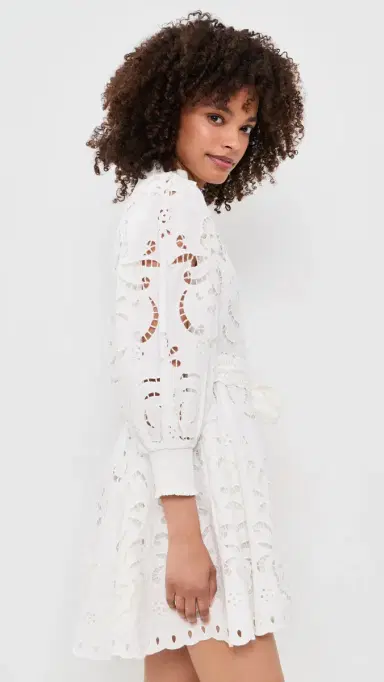 ALICE + OLIVIA Lucy Embroidered Long Sleeve Mini Shirt Dress Off White | Thumbnail 4 ALICE + OLIVIA Lucy Embroidered Long Sleeve Mini Shirt Dress Off White | Thumbnail 4