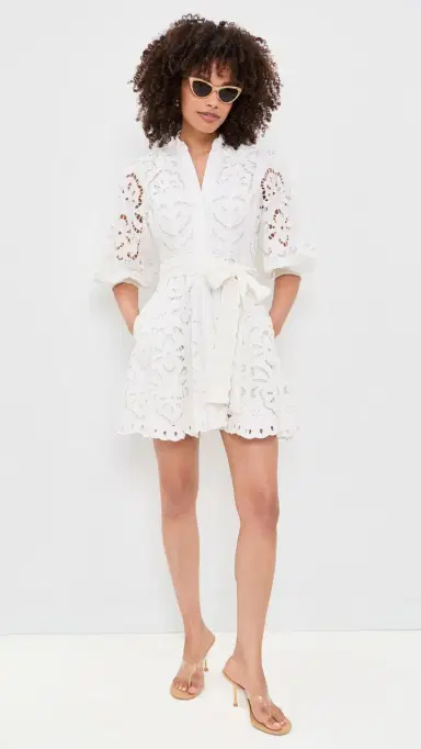 ALICE + OLIVIA Lucy Embroidered Long Sleeve Mini Shirt Dress Off White | Thumbnail 5 ALICE + OLIVIA Lucy Embroidered Long Sleeve Mini Shirt Dress Off White | Thumbnail 5