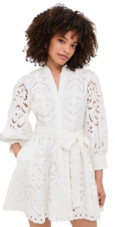 ALICE + OLIVIA Lucy Embroidered Long Sleeve Mini Shirt Dress Off White | Thumbnail 1 ALICE + OLIVIA Lucy Embroidered Long Sleeve Mini Shirt Dress Off White | Thumbnail 1