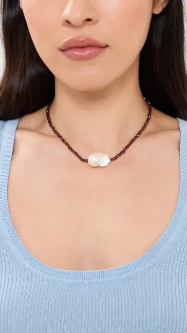 By Adina Eden Beaded Baroque Pearl Choker Dark Red One Size | Thumbnail 3 By Adina Eden Beaded Baroque Pearl Choker Dark Red One Size | Thumbnail 3