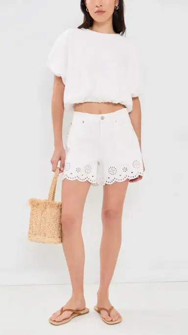 FRAME The Eyelet Long Hang Shorts White | Thumbnail 5 FRAME The Eyelet Long Hang Shorts White | Thumbnail 5
