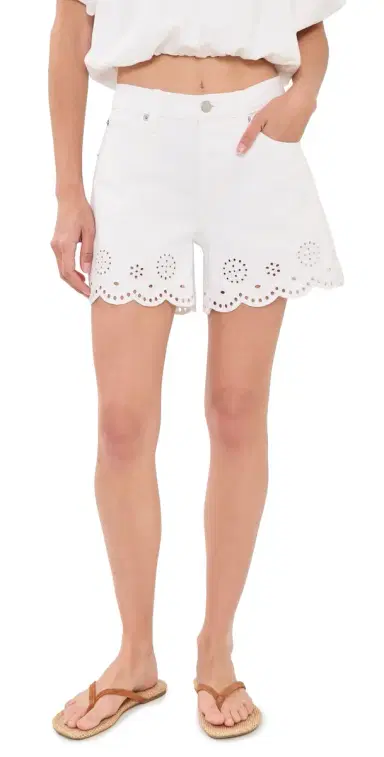 FRAME The Eyelet Long Hang Shorts White | Thumbnail 1 FRAME The Eyelet Long Hang Shorts White | Thumbnail 1