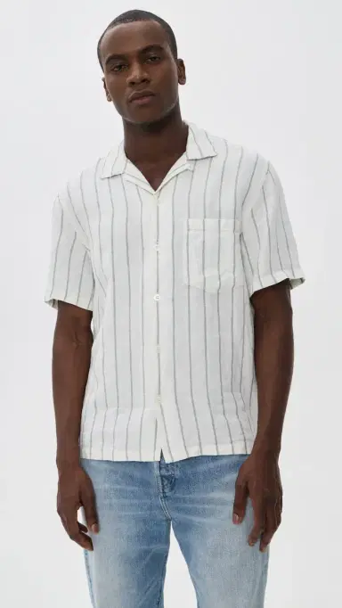Madewell Linen Button Down Shirt Frosted Cyprus tripe | Thumbnail 2 Madewell Linen Button Down Shirt Frosted Cyprus tripe | Thumbnail 2
