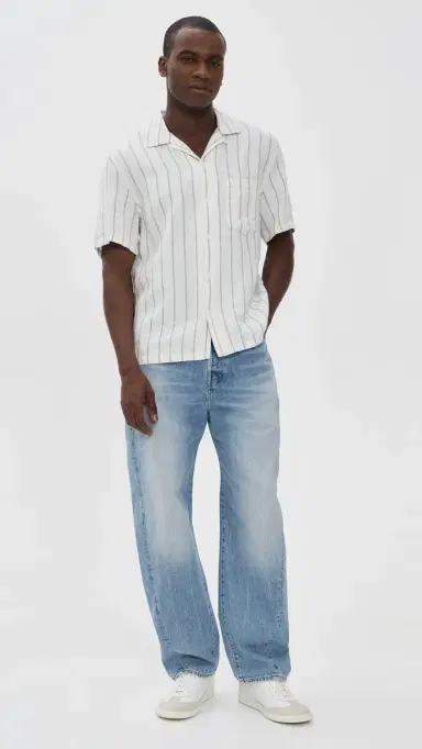 Madewell Linen Button Down Shirt Frosted Cyprus tripe | Thumbnail 5 Madewell Linen Button Down Shirt Frosted Cyprus tripe | Thumbnail 5