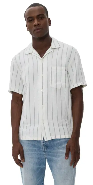 Madewell Linen Button Down Shirt Frosted Cyprus tripe | Thumbnail 1 Madewell Linen Button Down Shirt Frosted Cyprus tripe | Thumbnail 1