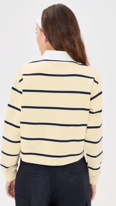 Sporty & Rich Serif ogo Rugby Polo Top Almond/Navy | Thumbnail 4 Sporty & Rich Serif ogo Rugby Polo Top Almond/Navy | Thumbnail 4