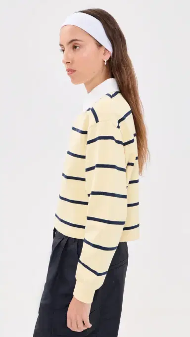 Sporty & Rich Serif ogo Rugby Polo Top Almond/Navy | Thumbnail 5 Sporty & Rich Serif ogo Rugby Polo Top Almond/Navy | Thumbnail 5