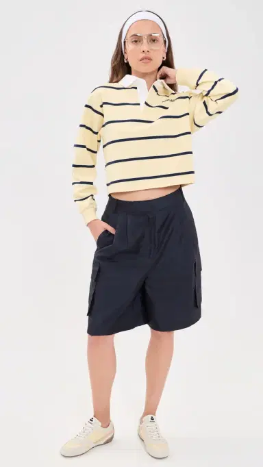Sporty & Rich Serif ogo Rugby Polo Top Almond/Navy | Thumbnail 6 Sporty & Rich Serif ogo Rugby Polo Top Almond/Navy | Thumbnail 6
